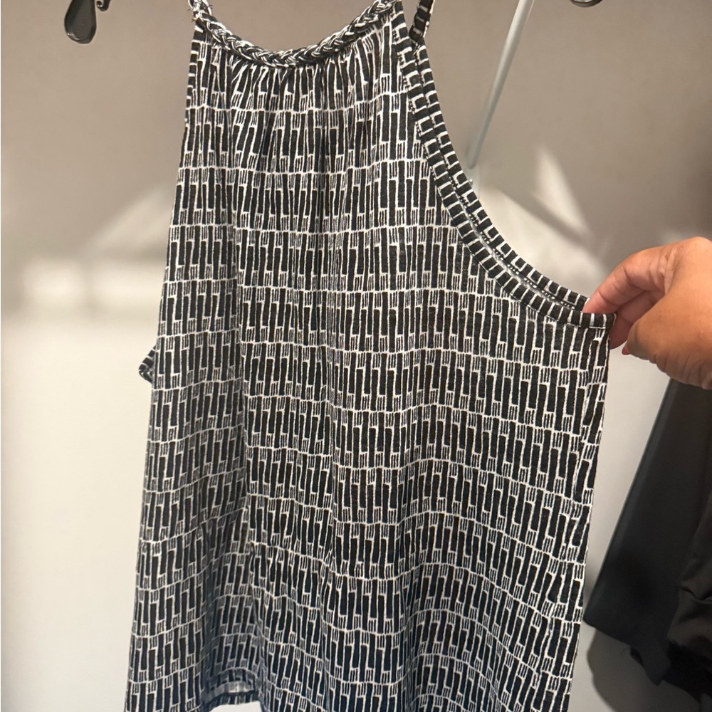 Nicole Miller Blue and White Smocked Tank Top